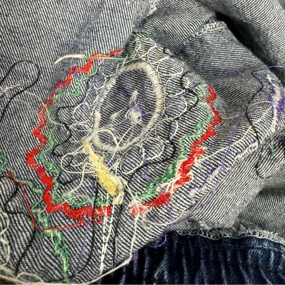 Vintage Embroidered Acid Denim Bomber Jacket Snap Front Large - Picture 7 of 8